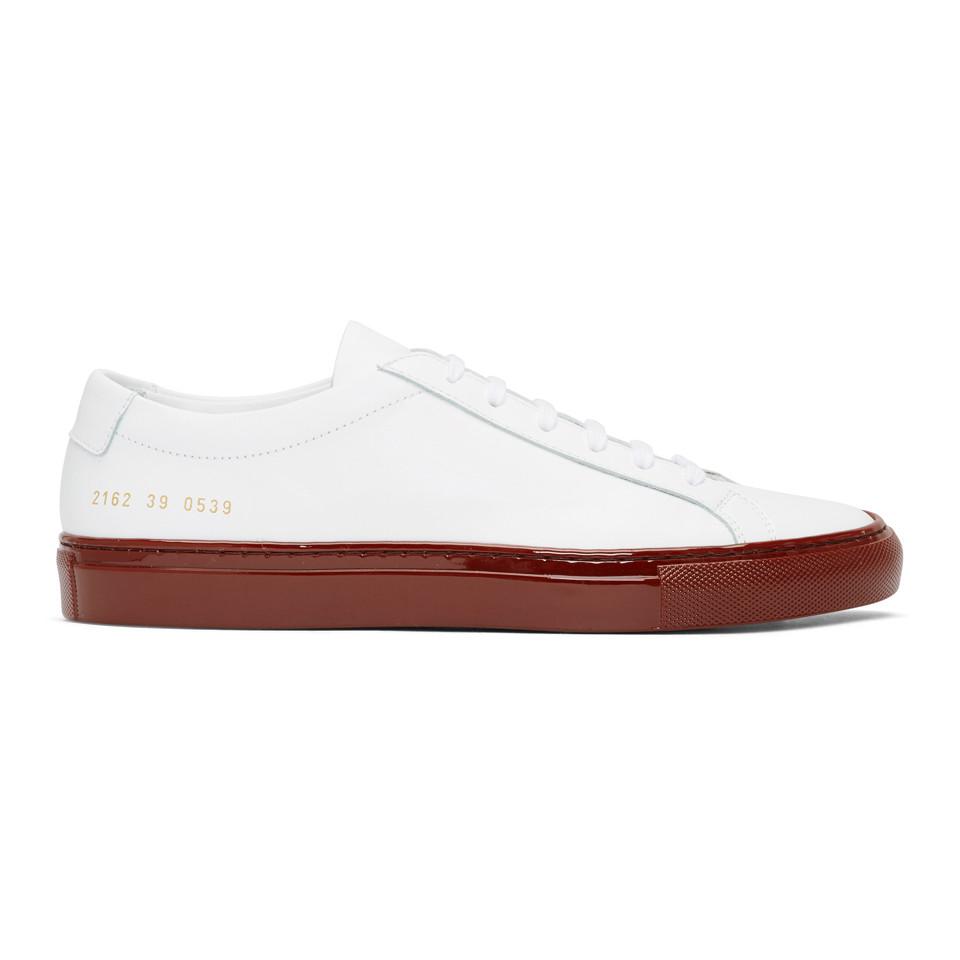 Common Projects White And Red Shiny Sole Achilles Low Sneakers for Men |  Lyst
