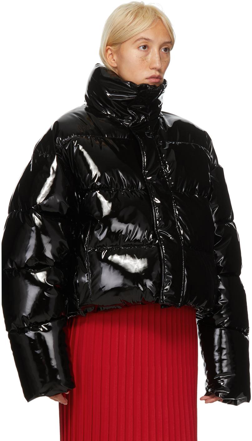 Balenciaga Satin Shiny Cropped Puffer Jacket in Black - Lyst
