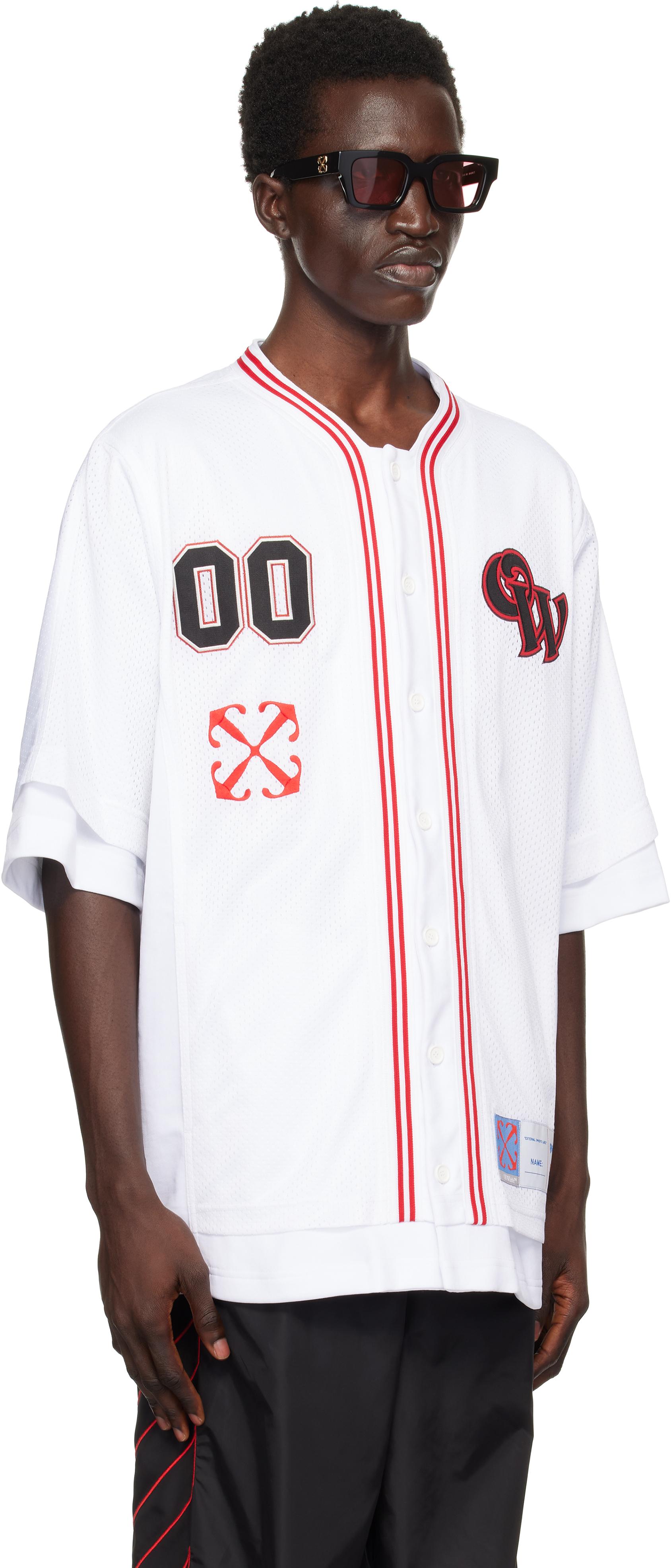 Off White c o Virgil Abloh Off Gothic Logo Hybr Baseball Shirt in White for Men Lyst UK