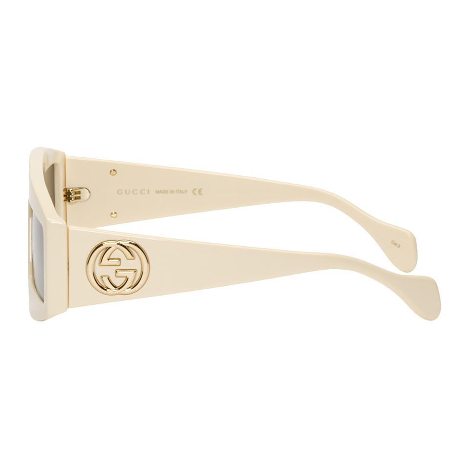 Gucci Off-white Rectangular Sunglasses for Men - Lyst