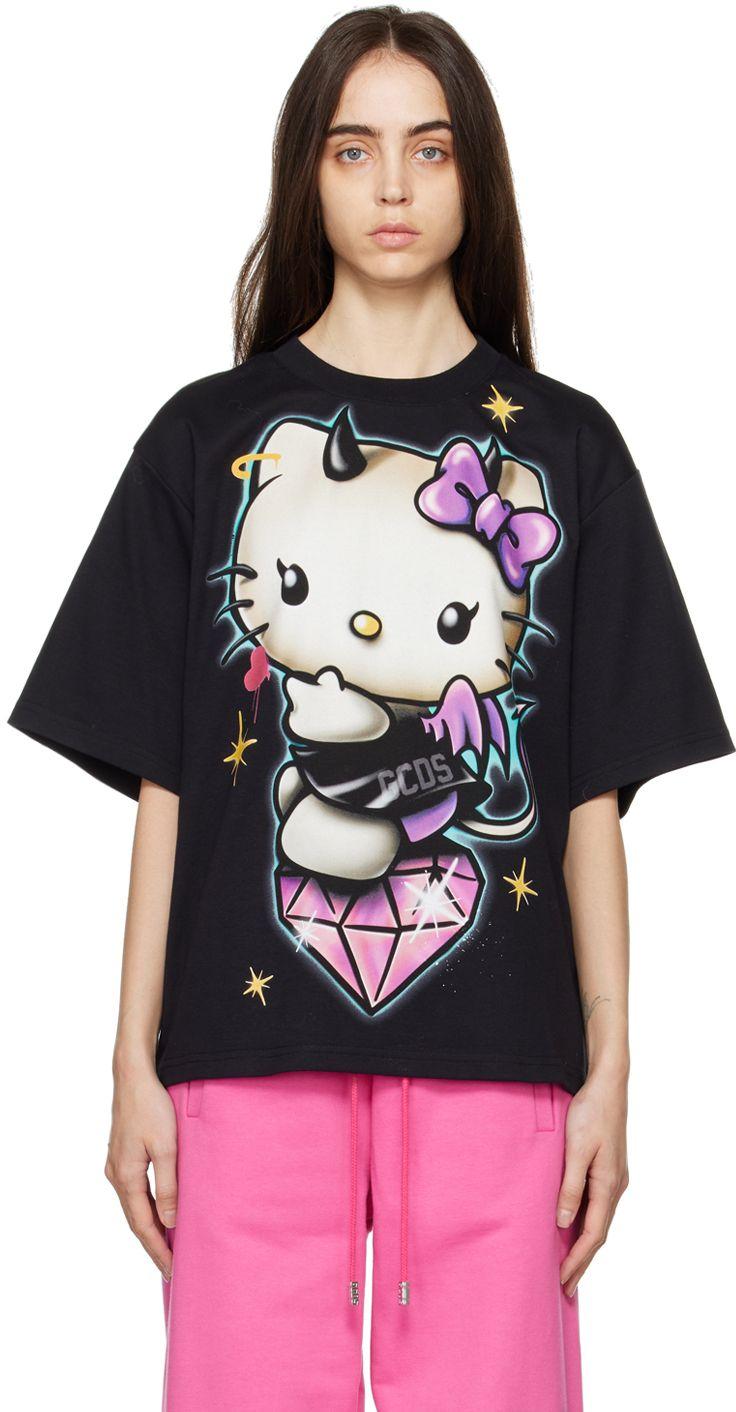 Gcds Cotton Black Hello Kitty Edition Oversized Tshirt Lyst