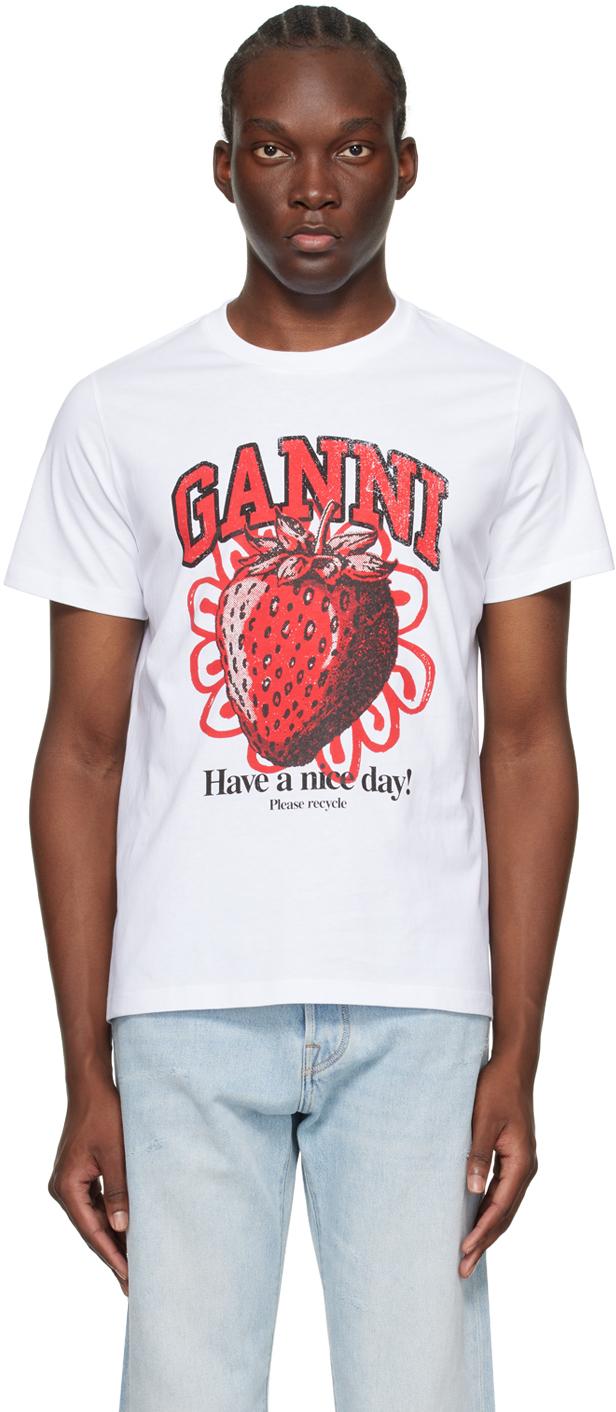 メンズ Ganni ホワイト リラックス Strawberry Tシャツ | Lyst