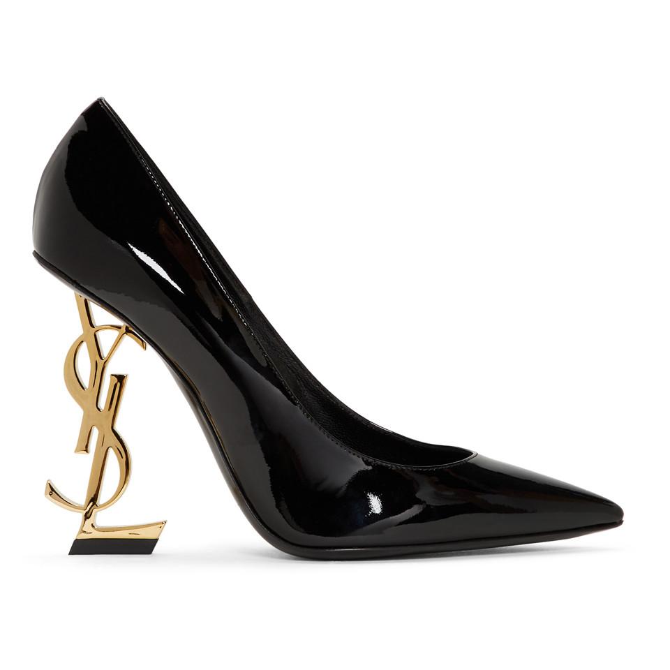 Saint Laurent Leather Black And Gold Opyum 85 Heels - Save 40% - Lyst