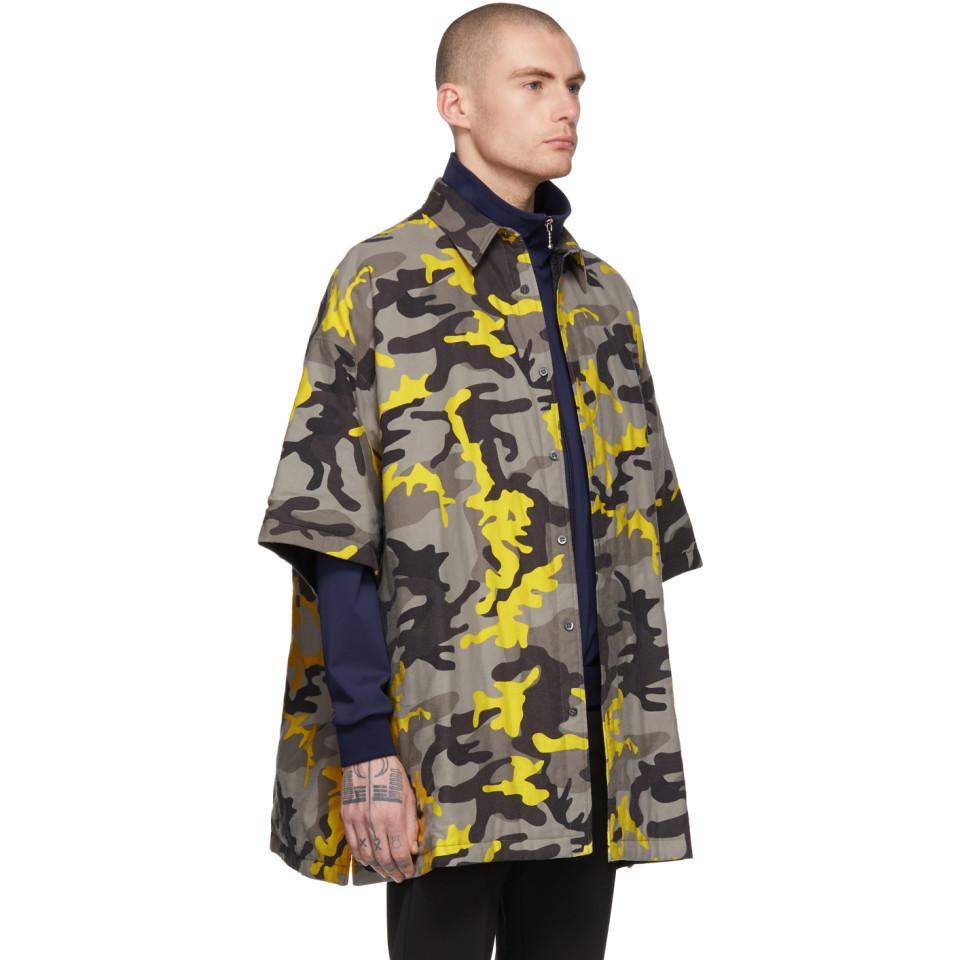 Balenciaga Cotton Grey And Yellow Camo Padded Shirt in Gray for Men - Lyst
