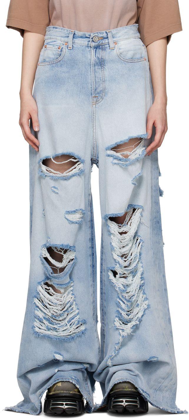 Vetements Blue Distressed Jeans | Lyst