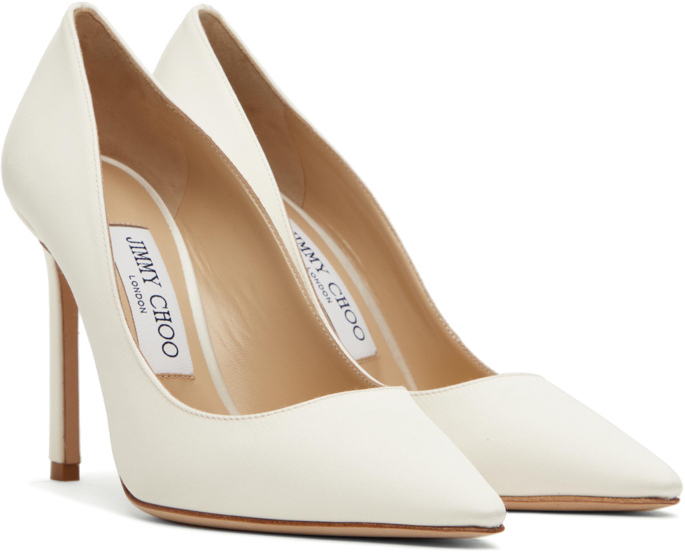 JIMMY CHOO ホワイト ポインテッドトゥ ハイヒール 24 White Mesh Pointed-Toe Pumps with Dégradé Crystals | LOVE 65