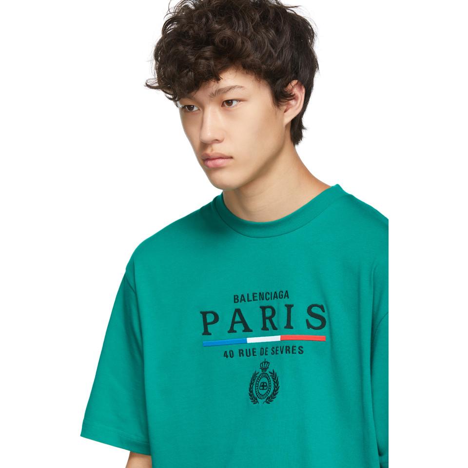 Balenciaga Cotton Paris Flag Logo Embroidery T-shirt in Emerald (Green) for  Men - Lyst
