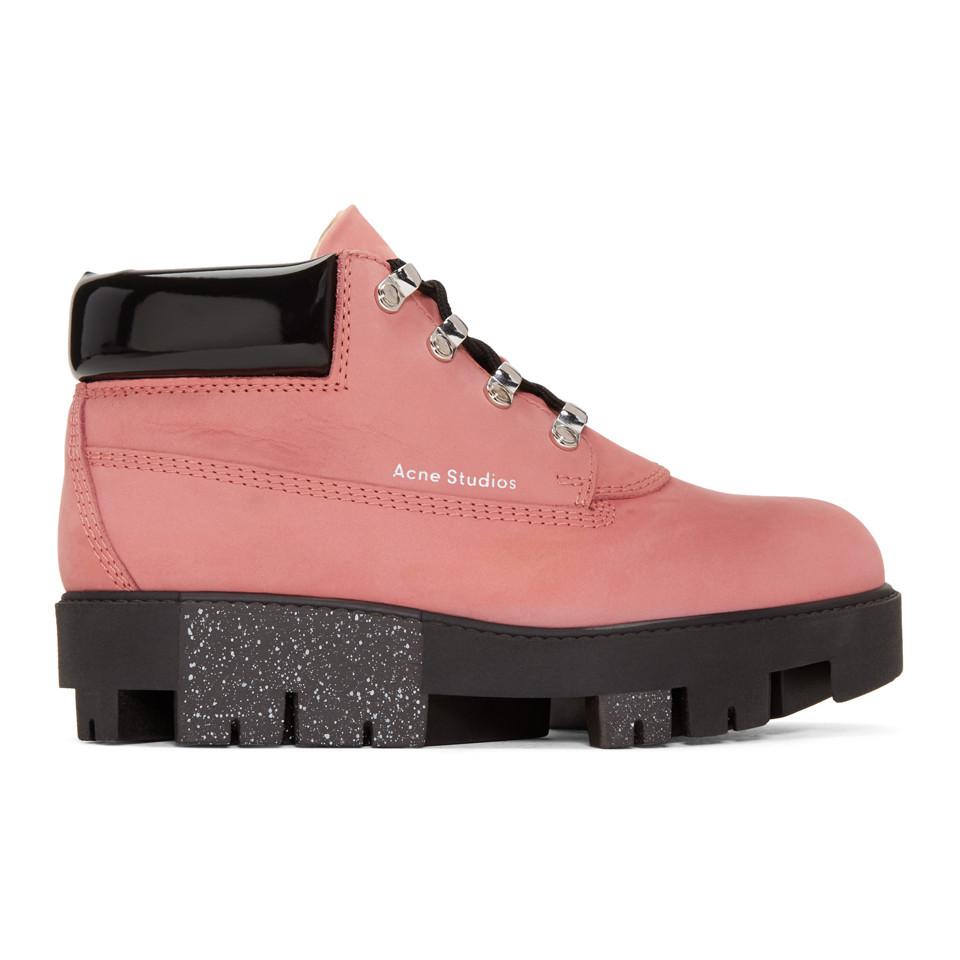 Acne Studios Leather Pink Tinne Hiking Boots - Lyst