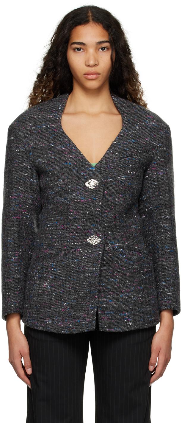 Ganni Donegal Wool-blend Bouclé-tweed Jacket in Black Lyst UK