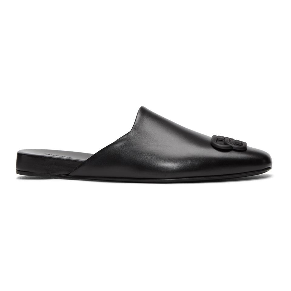 Balenciaga Leather Black Bb Cosy Slippers for Men - Lyst