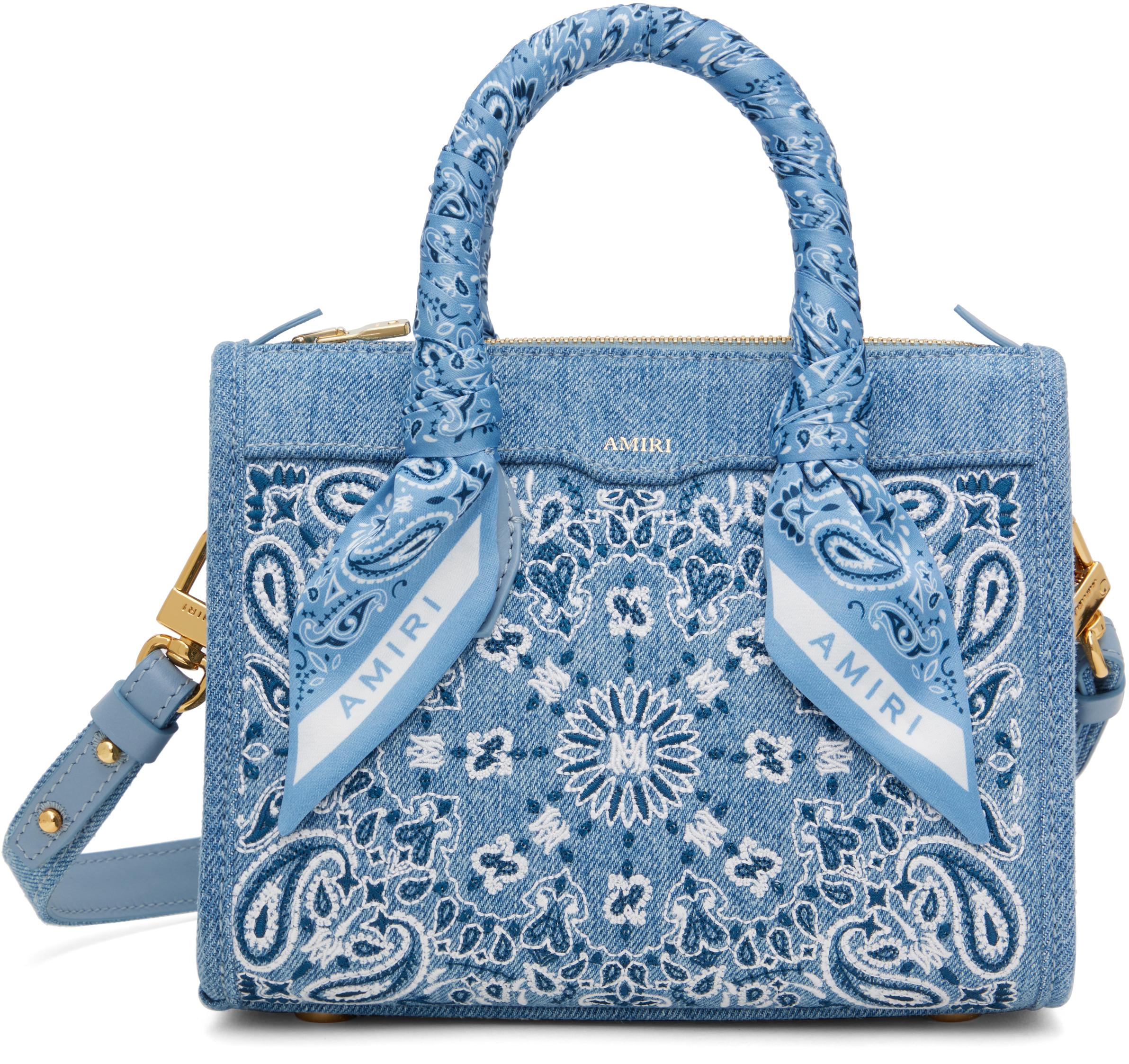人気！AMIRI ブルー マイクロ Bandana Triangle デニム バッグ AMIRI Blue Bandana Micro Triangle Bag Amiri