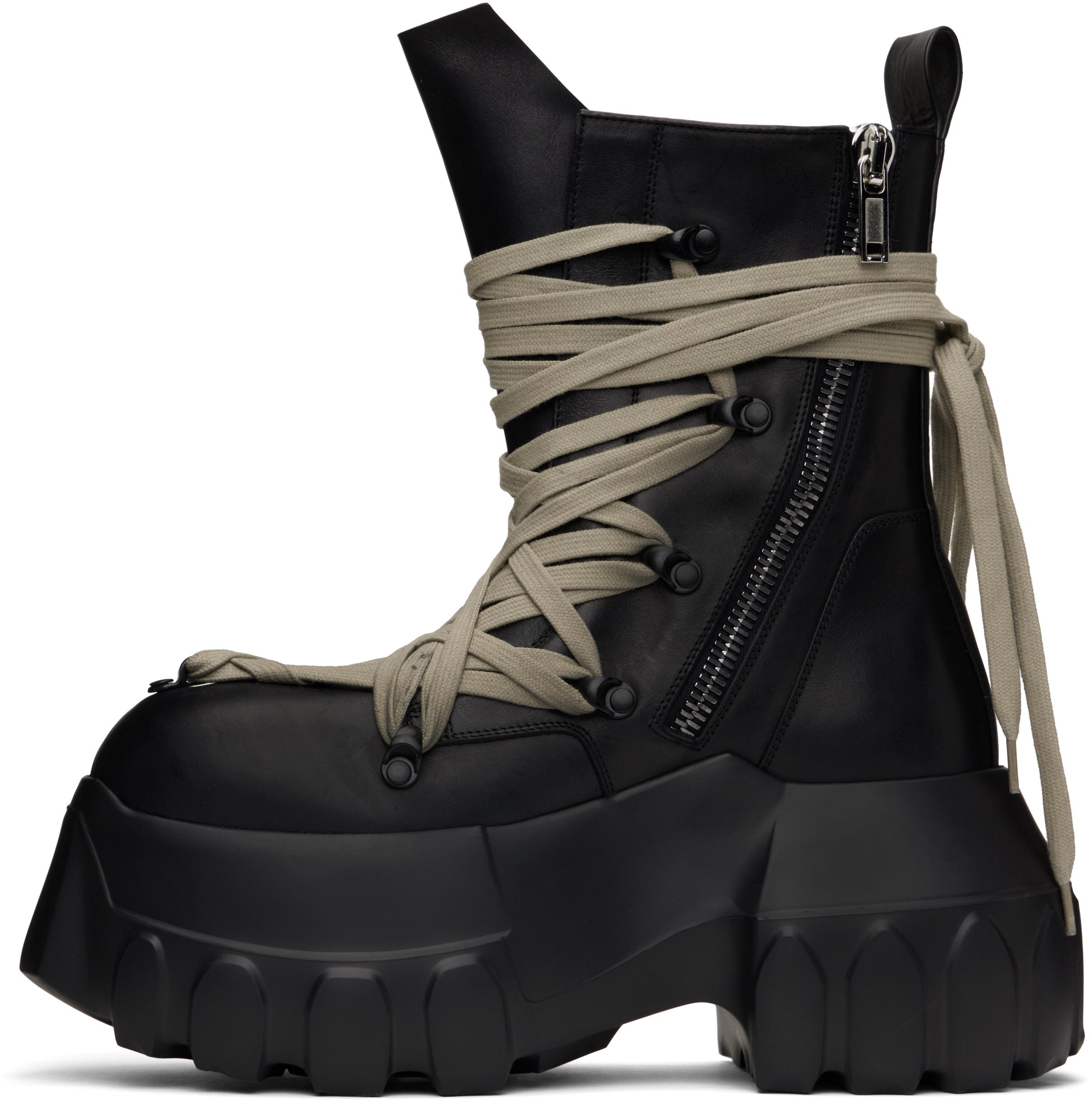 Megalaced Mega Tractor leather combat boots in grey - Rick