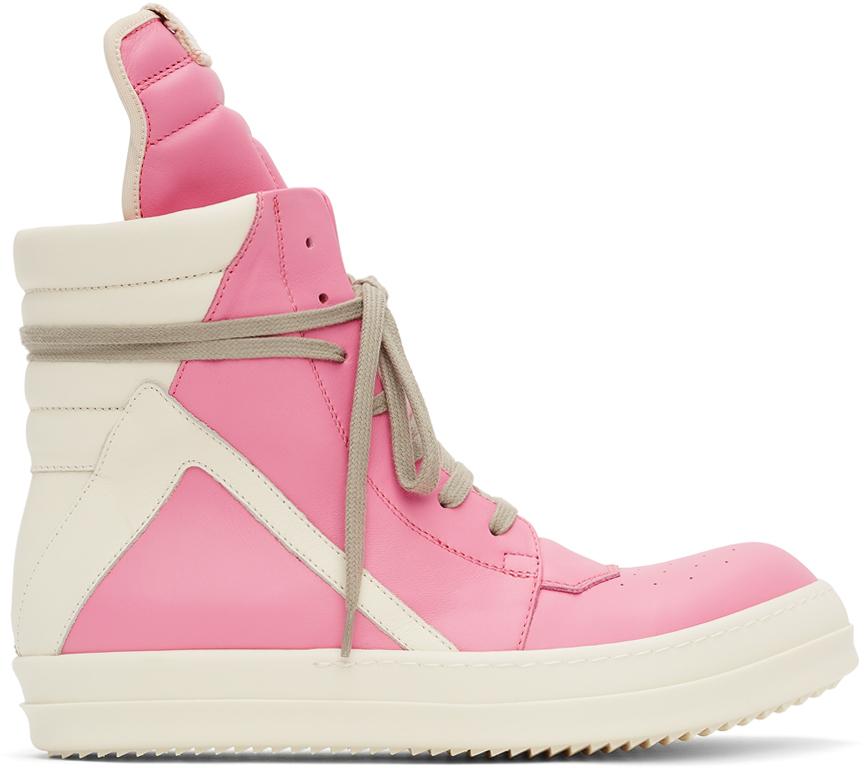 Rick Owens Pink & Off-white Geobasket High Sneakers for Men | Lyst