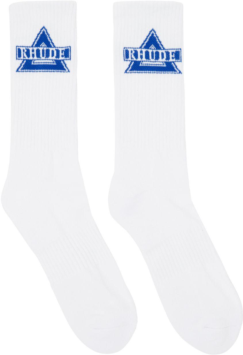 Rhude White & Blue Triangle Logo Socks for Men | Lyst