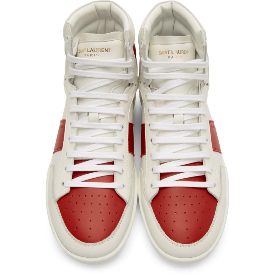 Saint Laurent White And Red Court Classic Sl/10 Sneakers for Men | Lyst
