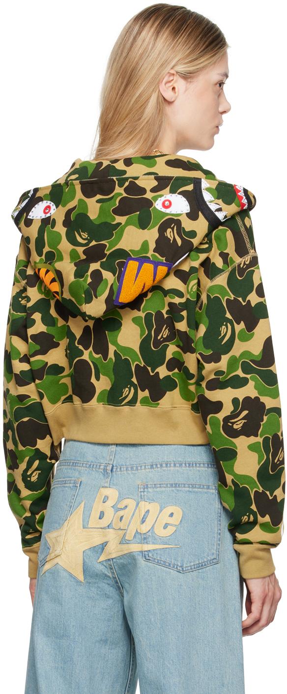A Bathing Ape Khaki Abc Camo Crystal Stone Shark Hoodie in