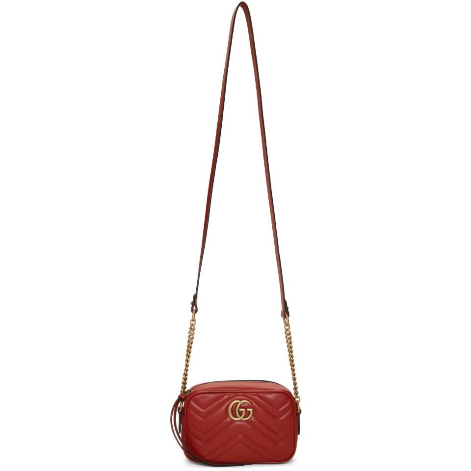 Gucci Leather Red Small GG Marmont Camera Bag - Save 24% - Lyst