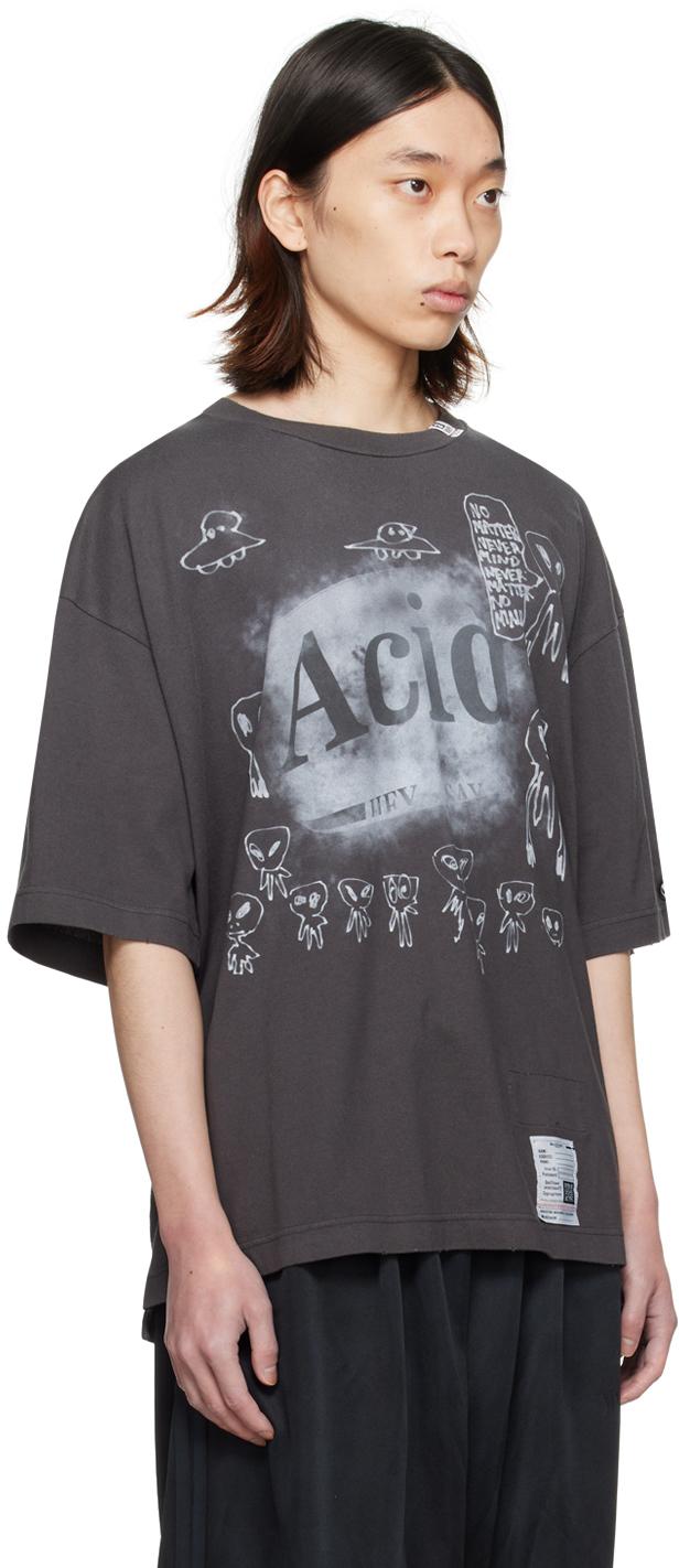 Maison Mihara Yasuhiro メンズ ブラック グレー Acid Tシャツ Tシャツ