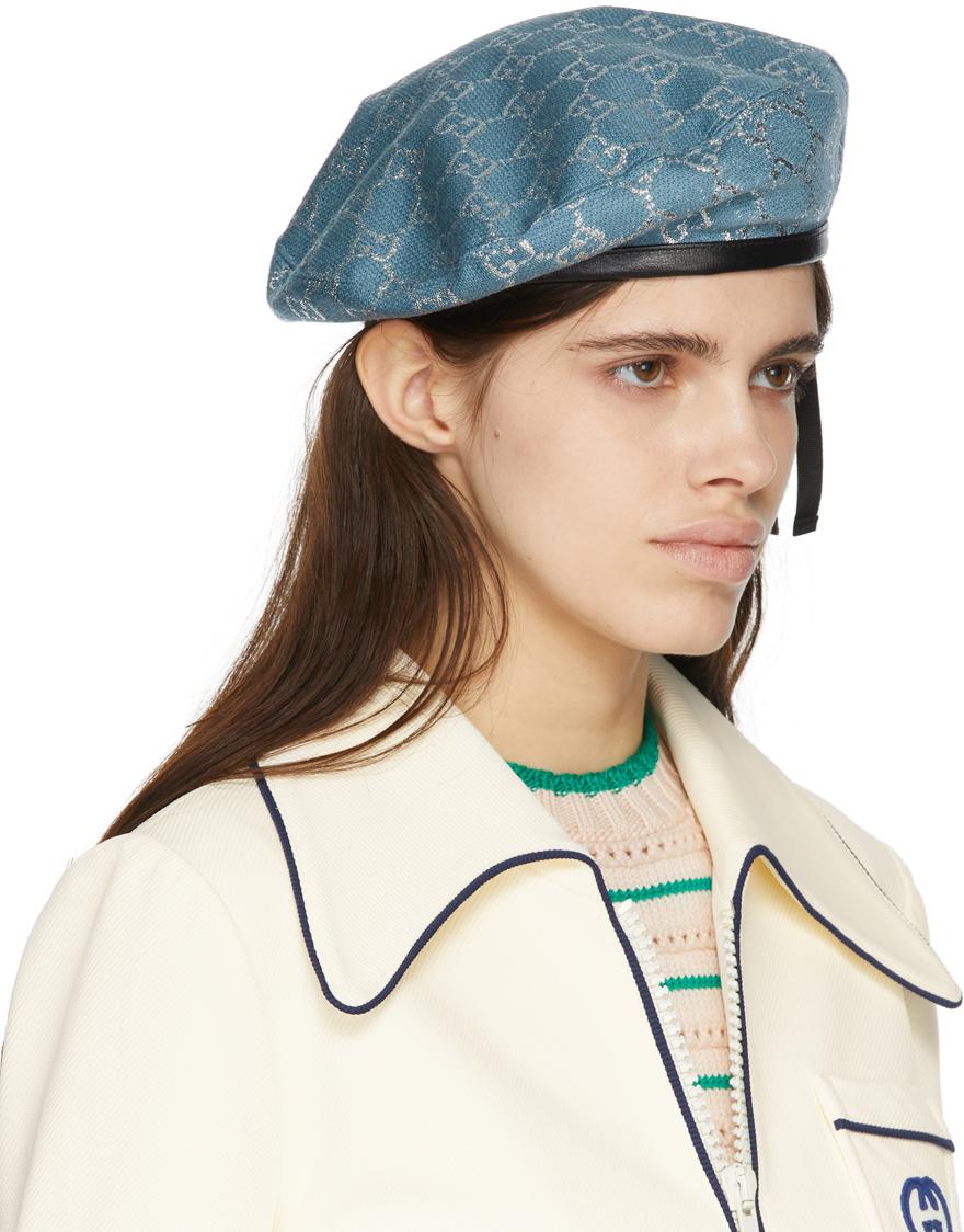 Gucci Wool Lamé gg Beret in Blue - Lyst