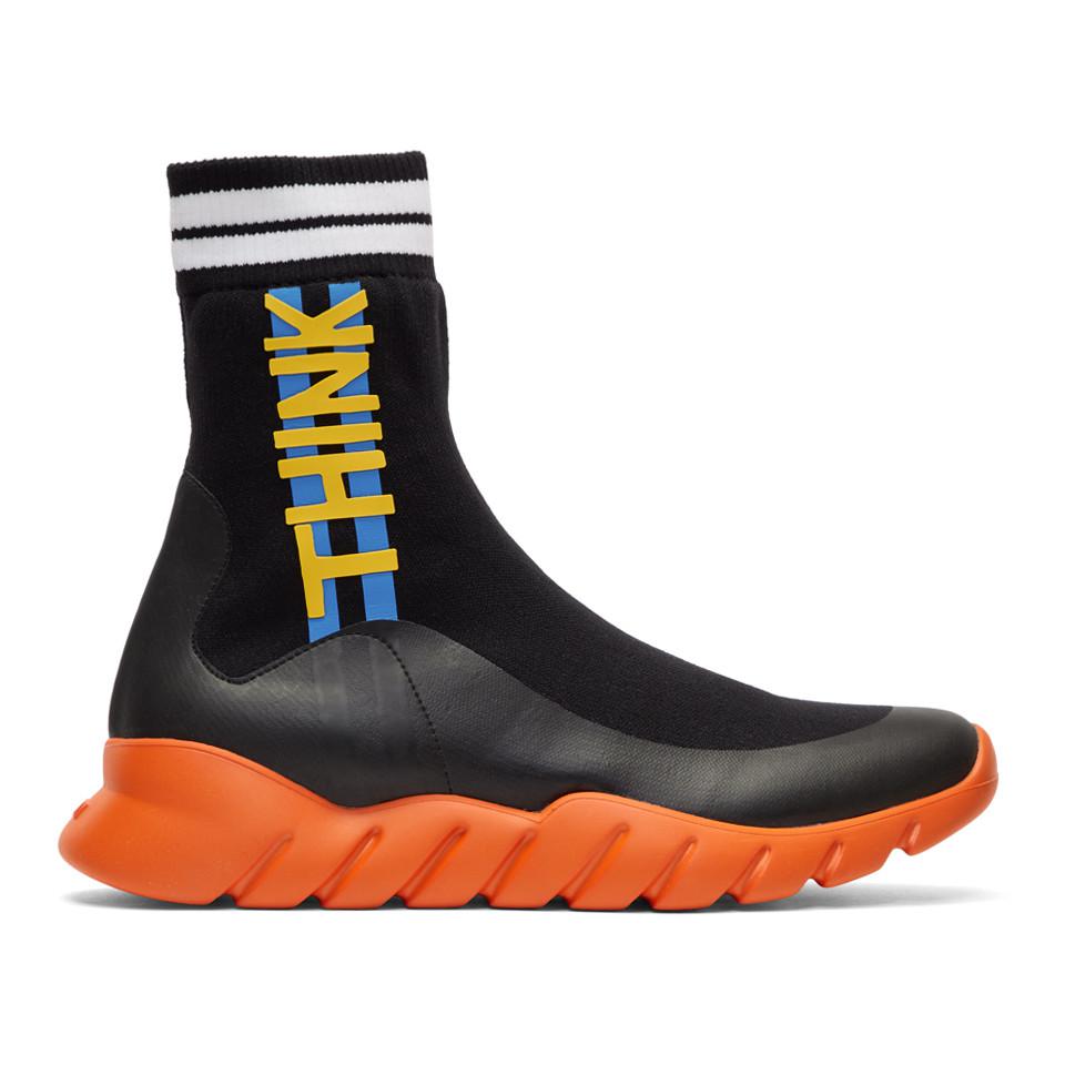 Fendi Rubber Black & Orange Sock 'think ' High-top Sneakers for 