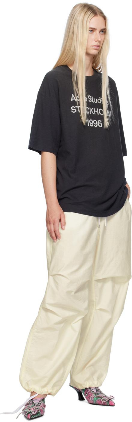 Acne Studios レディース ブラック ロゴプリント Tシャツ トップス Acne Studios レディース ブラック ロゴプリント Tシャツ トップス