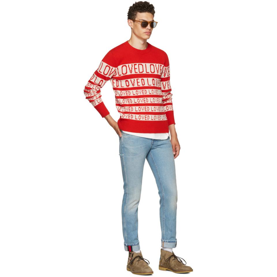 Gucci Red & White 'loved' Sweater for Men | Lyst