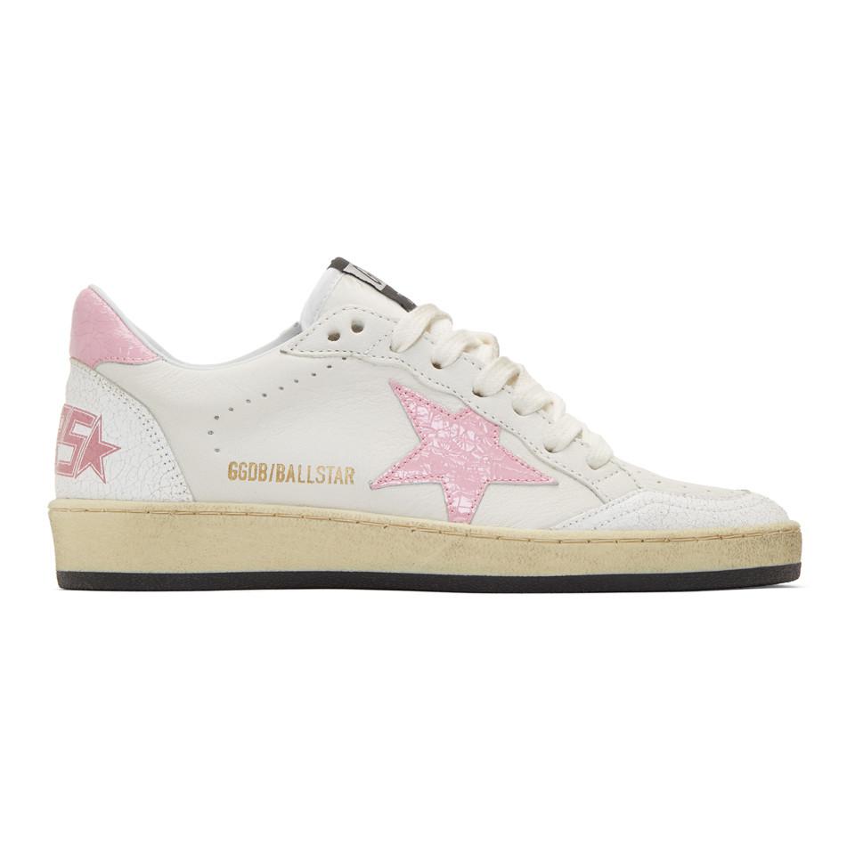Golden Goose Deluxe Brand Leather White And Pink Ball Star Sneakers - Lyst