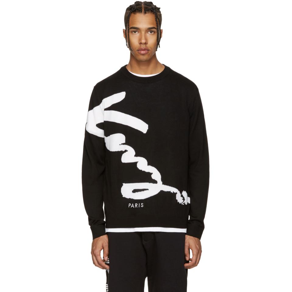 KENZO Wool Black Signature Logo Sweater for Men - Lyst