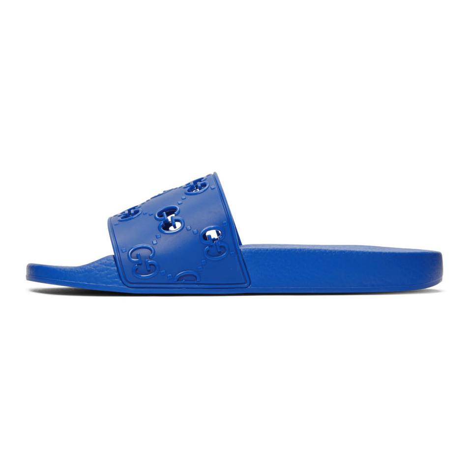 mens blue gucci slides