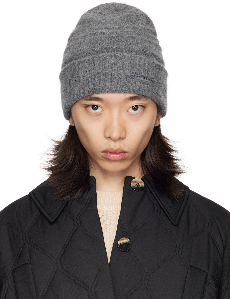 小物 GANNI Soft Wool Accessories Phantom Grey Striped Soft Wool Balaclava | GANNI US