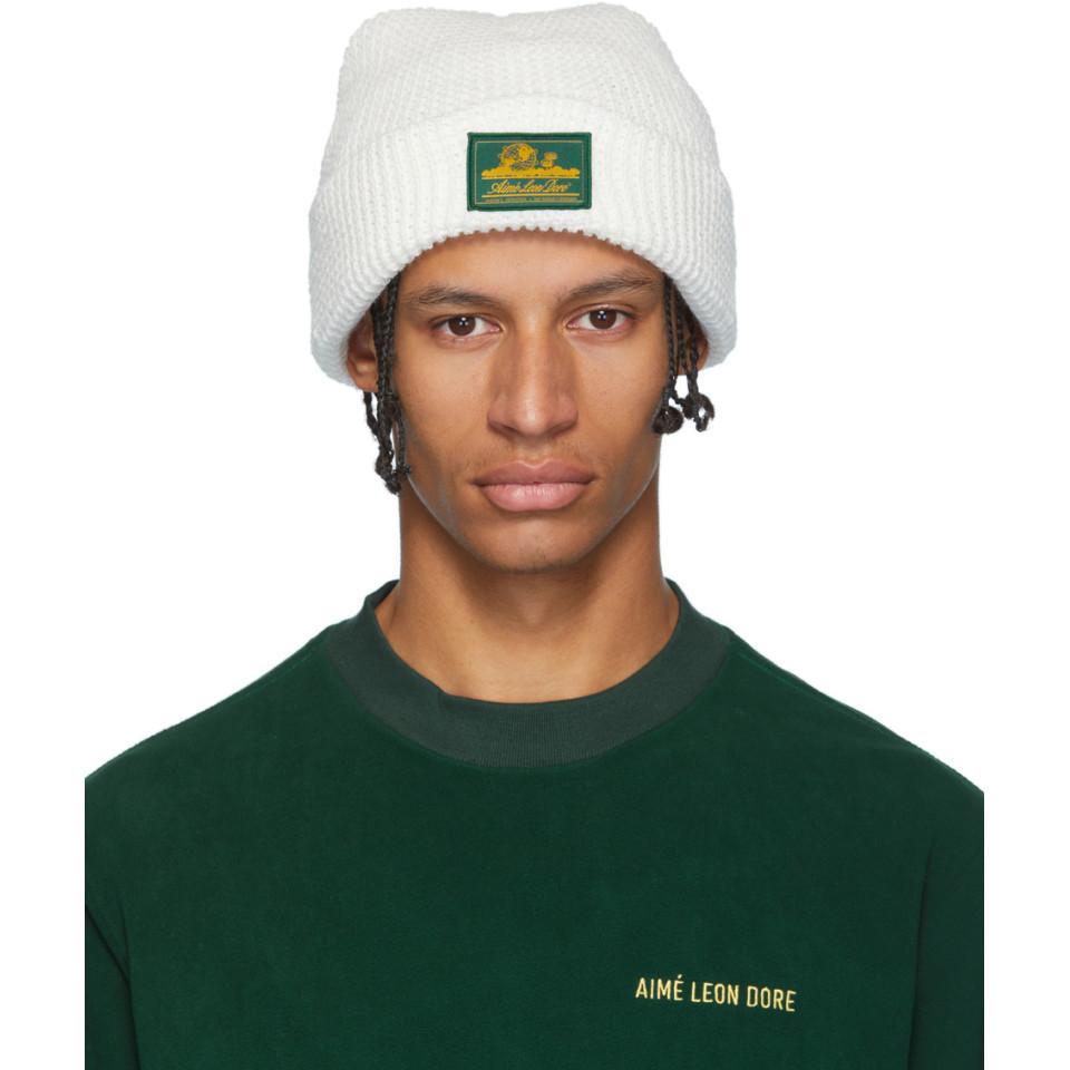 Aimé Leon Dore White Waffle Knit Beanie in Green for Men | Lyst