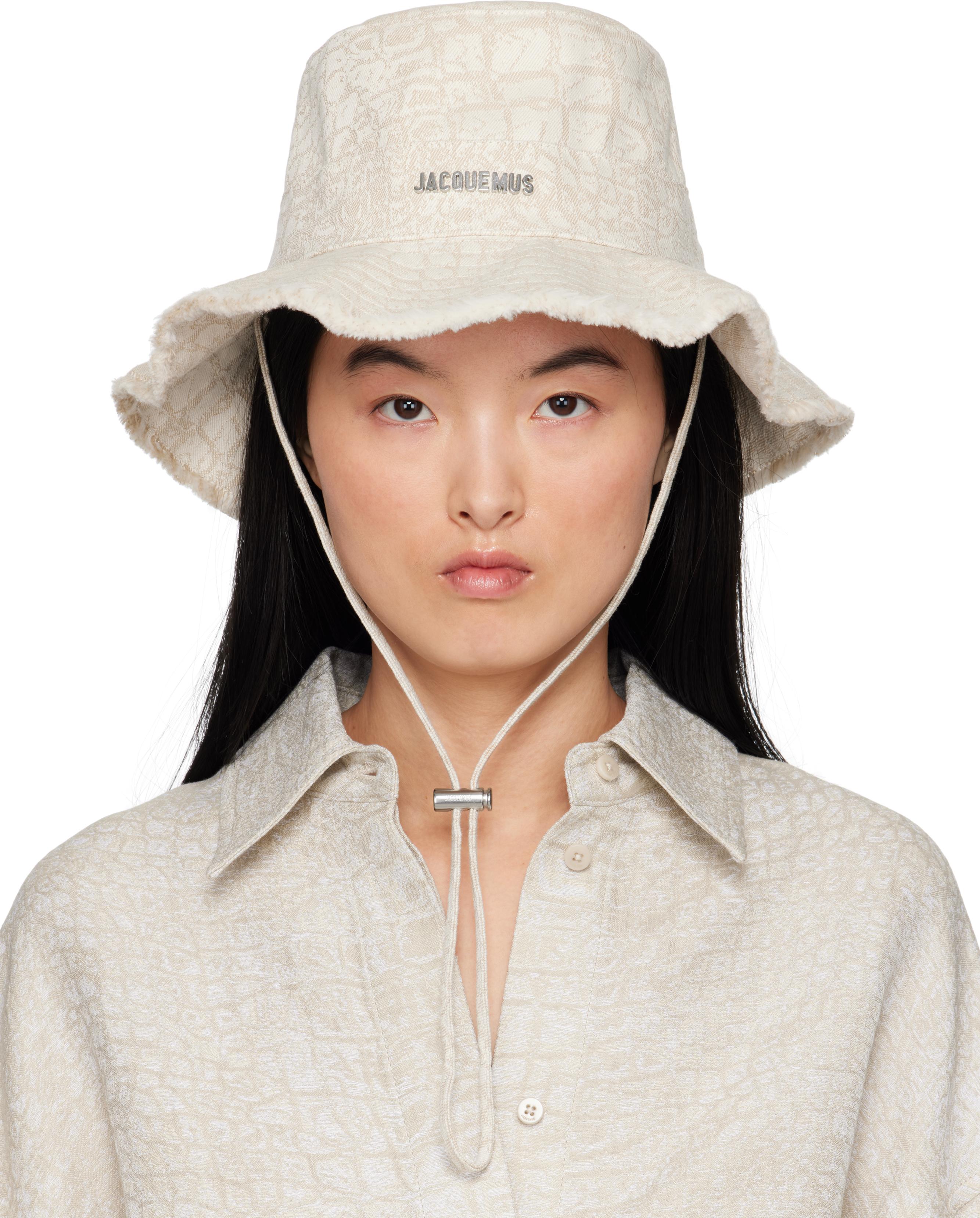 Jacquemus Cream Croc-Effect Drawstring Bucket Hat Jacquemus La Croisière  main image 4