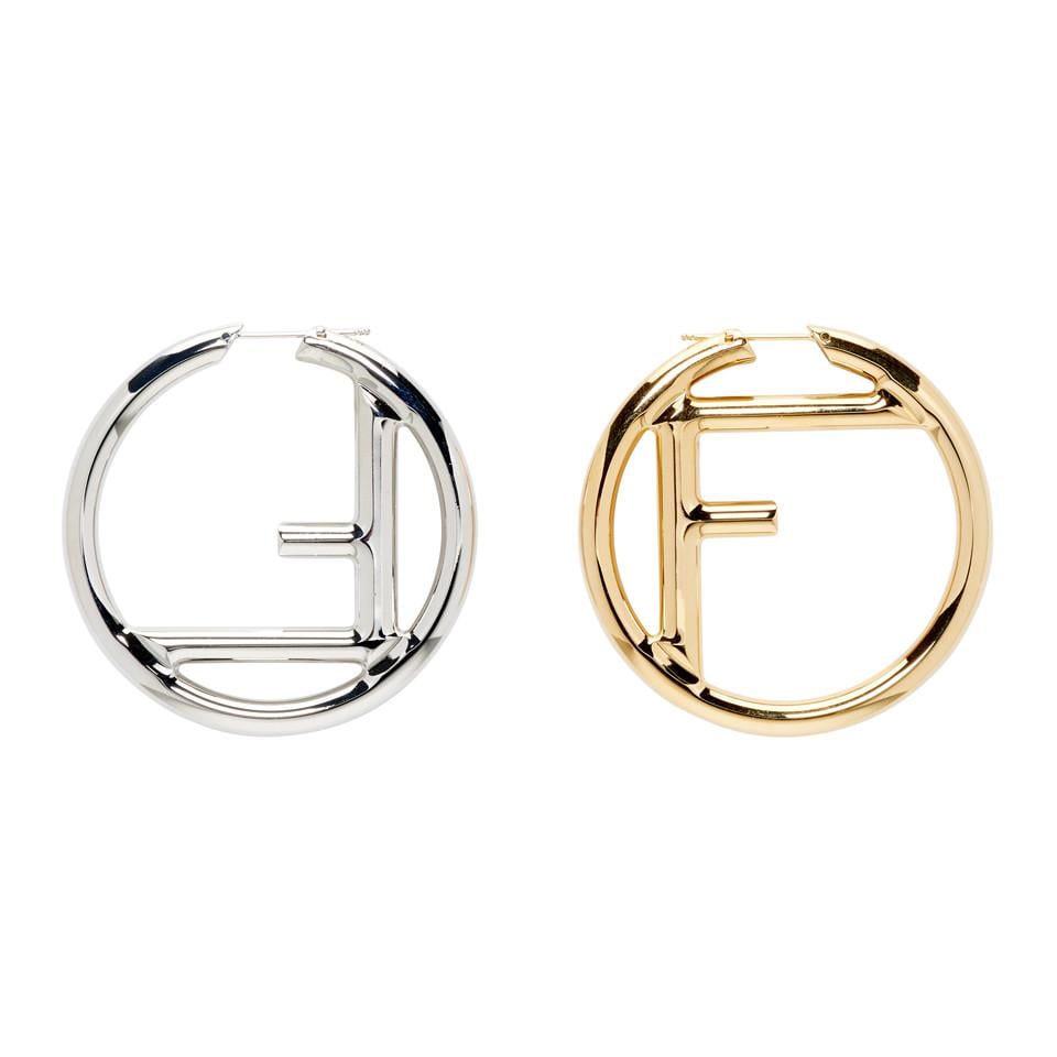 Fendi Gold And Silver Large F Is Hoop Earrings in Metallic - Lyst