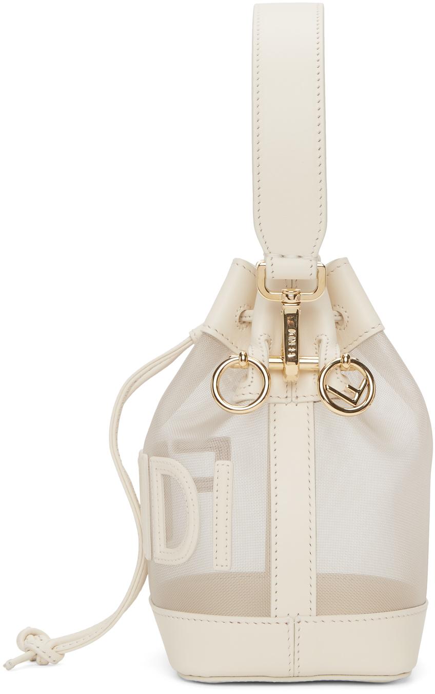 Fendi Leather Mesh Mini Mon Tresor Bucket Bag in White | Lyst