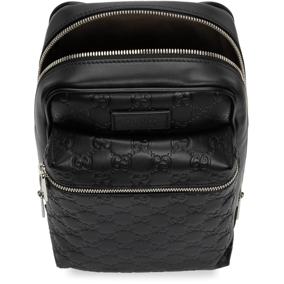 Gucci Leather Black GG Single Strap Backpack for Men | Lyst