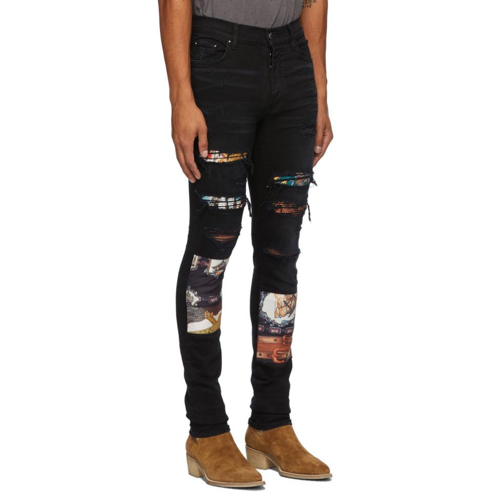 Amiri Black Scarves Art Patch Jeans for Men | Lyst