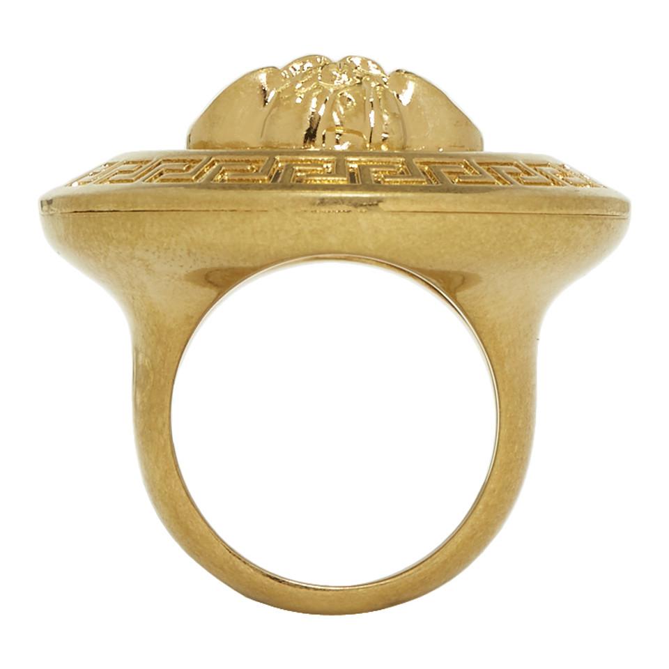 Versace Gold Big Coin Ring in Metallic | Lyst