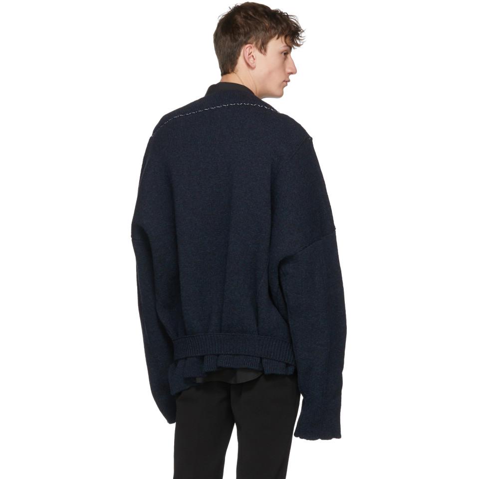 Raf Simons Wool Navy Classic Oversized V-neck Sweater in Blue for 