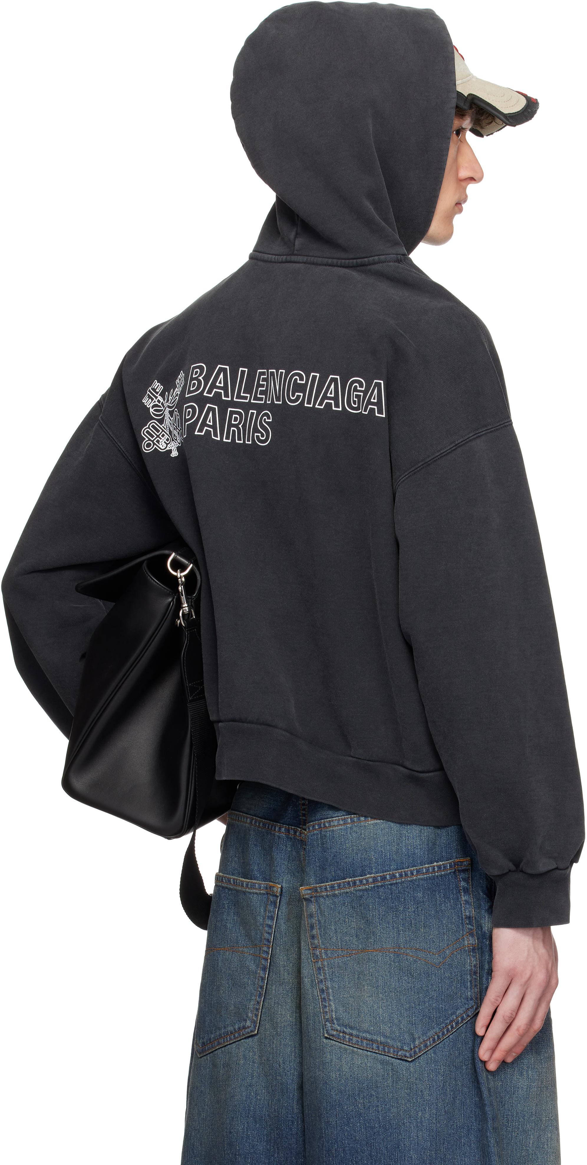 パーカー・フーディ Balenciaga Logo Back Dry Molleton Zip-Up Hoodie Balenciaga Men's Logo Back Dry Molleton Zip-Up Hoodie in