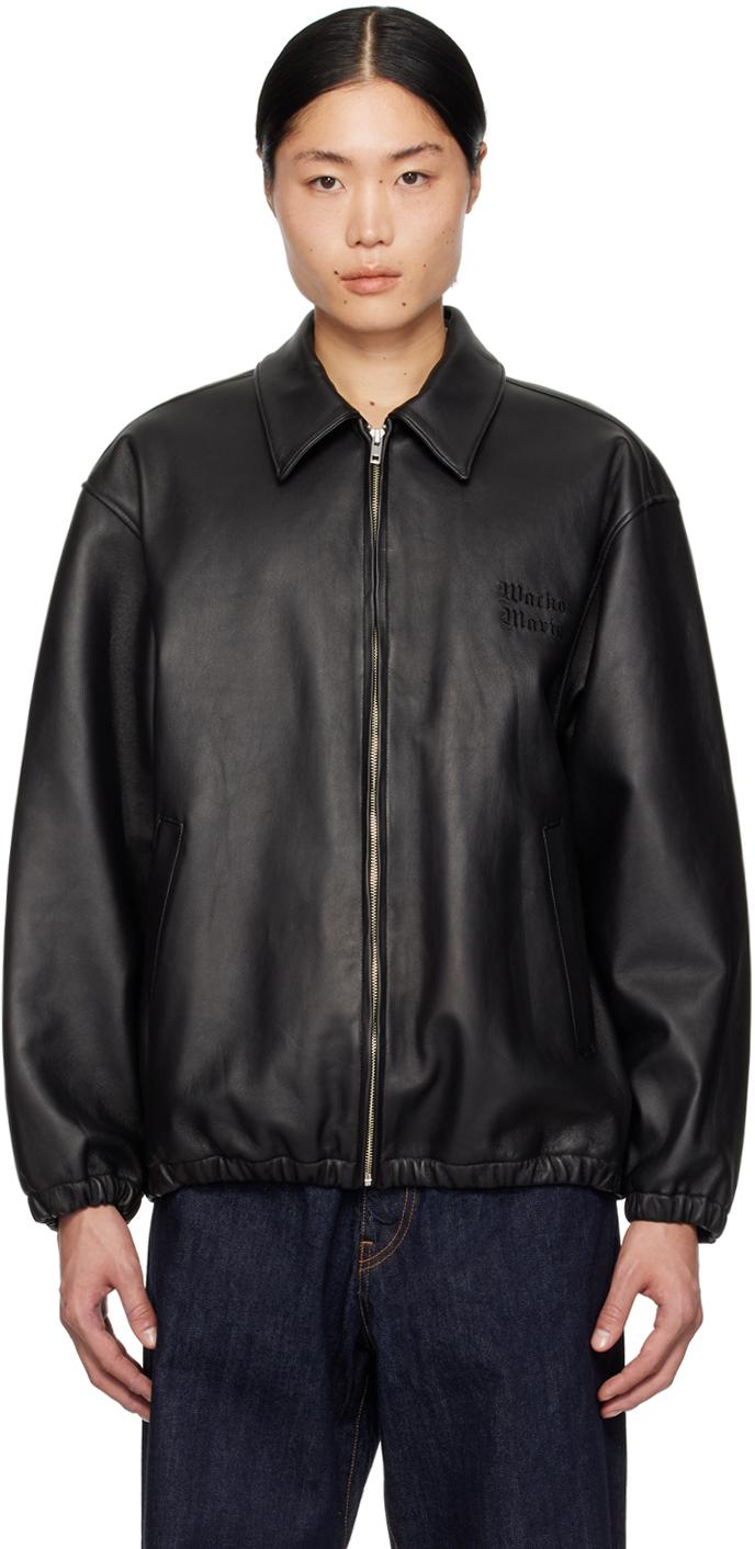 Wide collar shop leather jacket