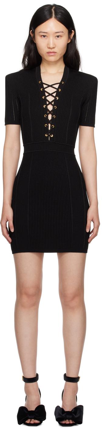 Balmain レディース ブラック レースアップ ミニワンピース ワンピース