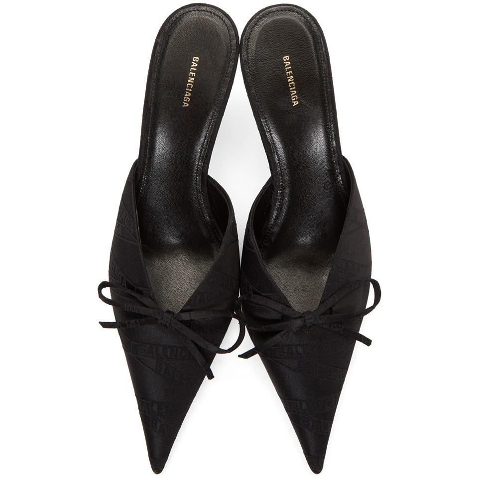 Balenciaga Black Satin Diamond Logo Knife Mules Lyst