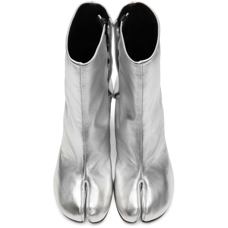 Maison Margiela Silver Leather Tabi Boots in Metallic - Lyst
