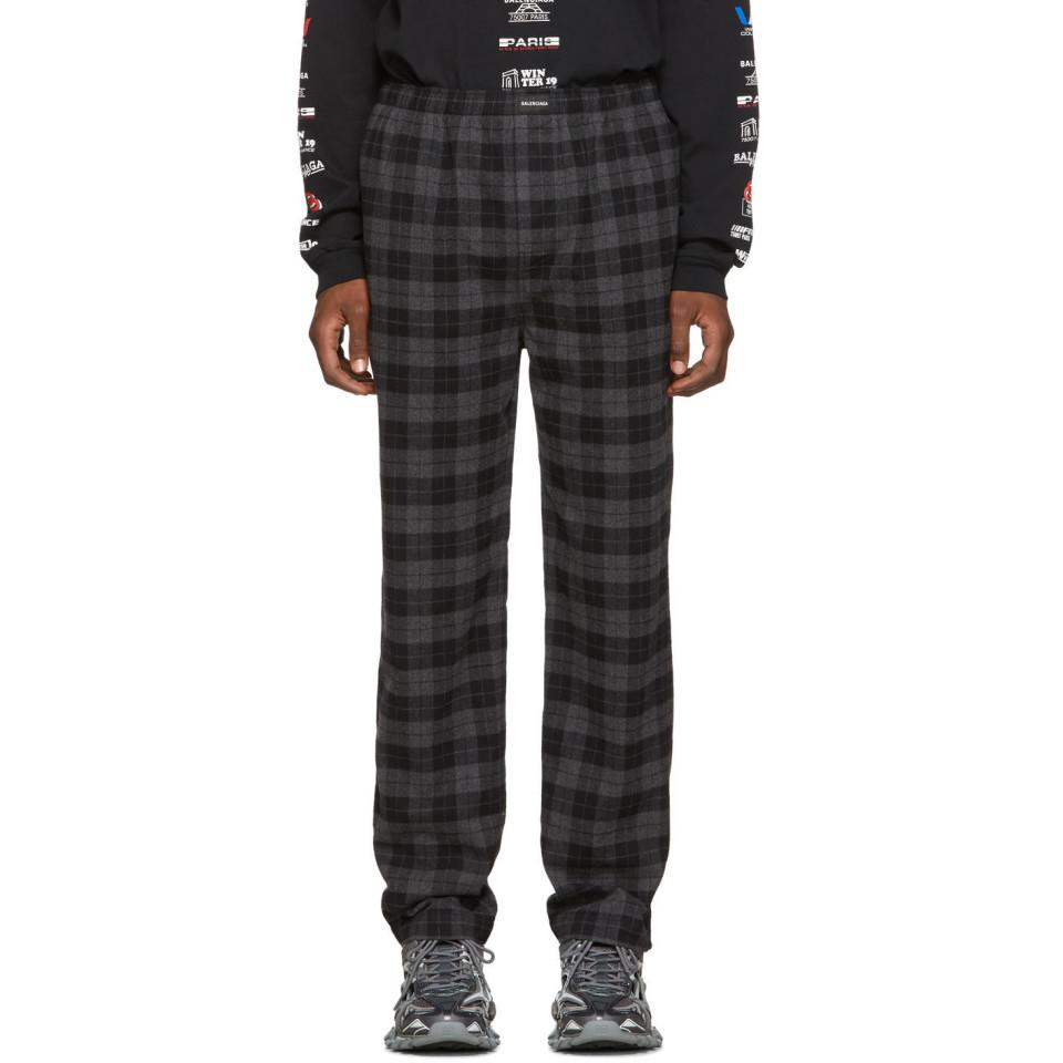 Balenciaga Grey And Black Check Flannel Trousers for Men | Lyst