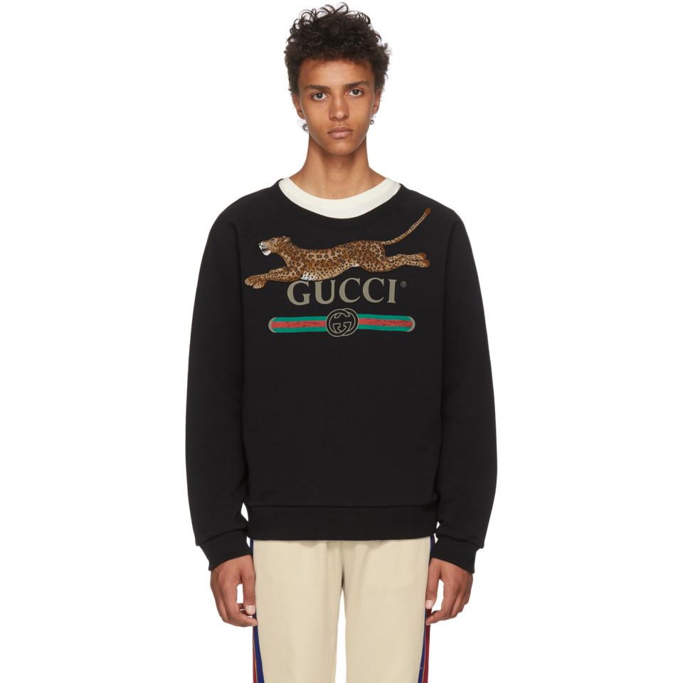 Pull molletonne noir Classic Leopard Gucci pour homme en coloris Noir | Lyst