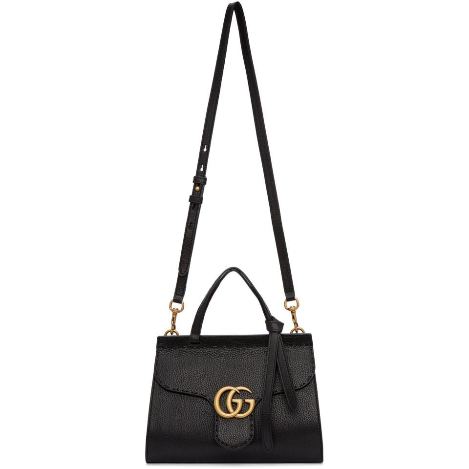 Gucci Black Mini Gg Marmont Top Handle Bag