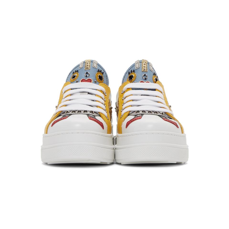 Prada Embellished Robot Leather Sneakers - Luxed