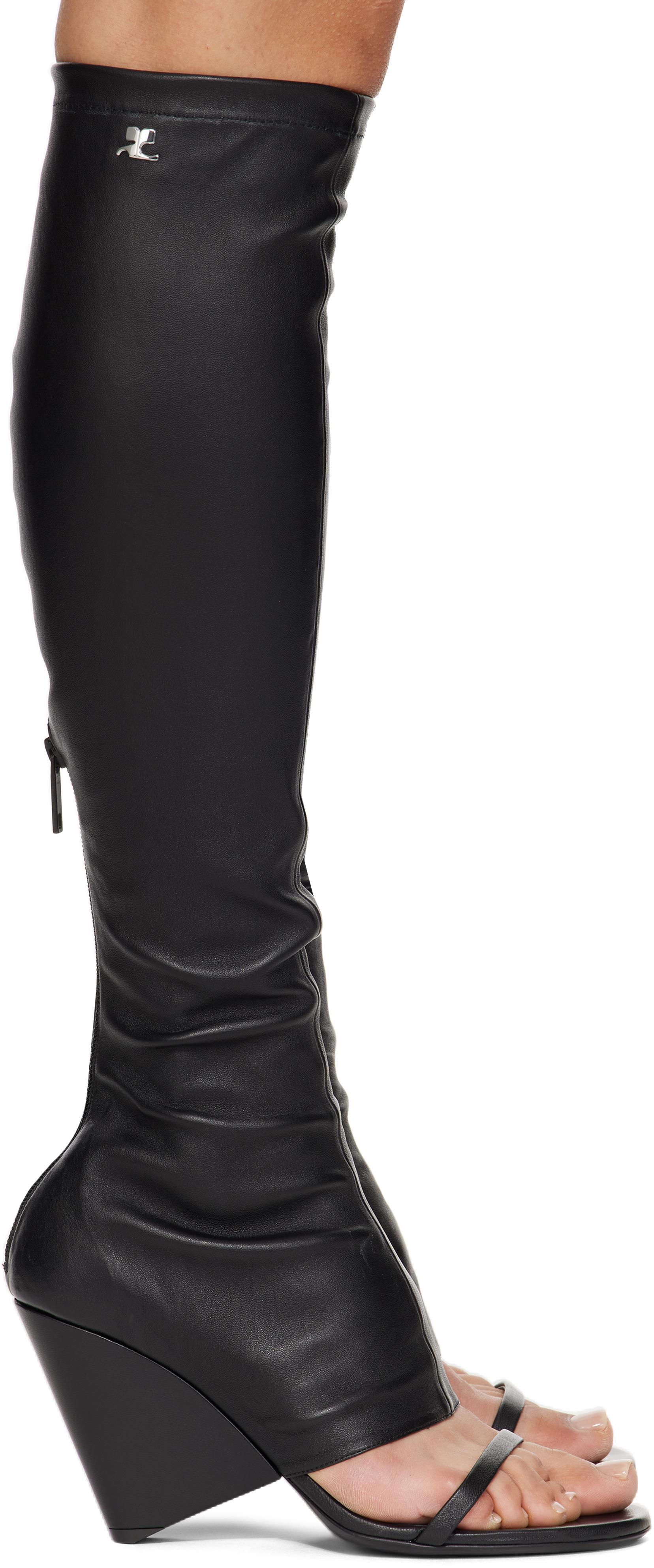 Courreges Oblique Wedged Leather Tall Boots in Black | Lyst