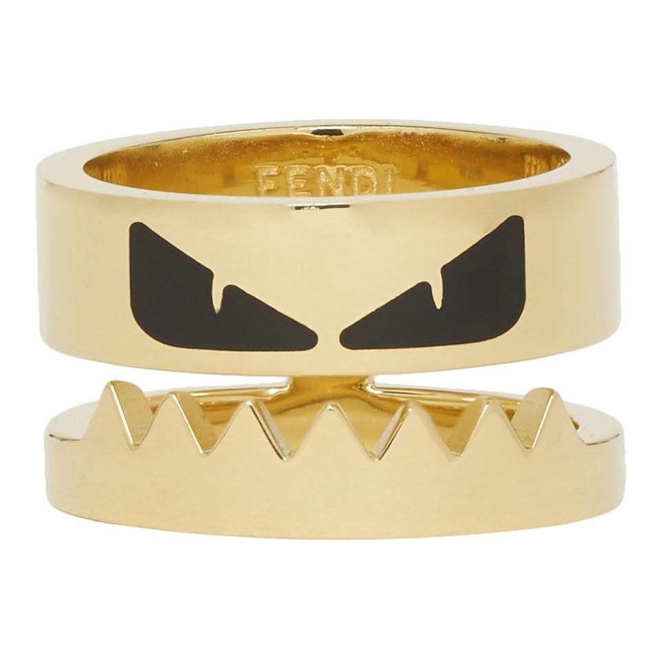 Fendi Gold And Black Bag Bugs Eyes Ring in Metallic for Men | Lyst