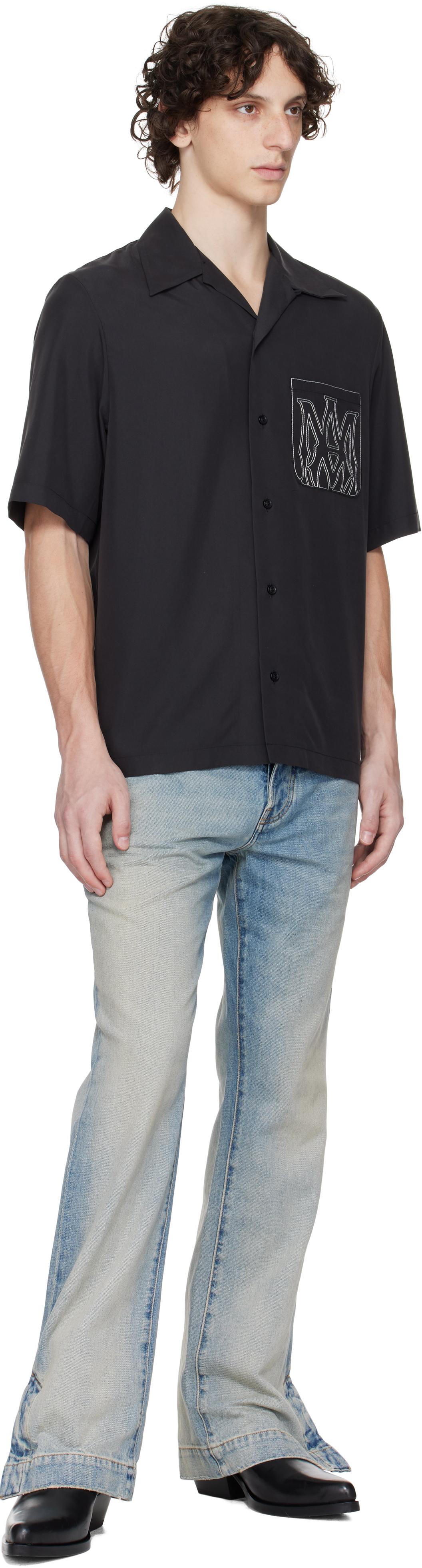 【AMIRI】MA アウトラインポケット ボウリング シャツ 黒 半袖 メンズ Amiri ブラック Ma Outline ボウリングシャツ ブラック